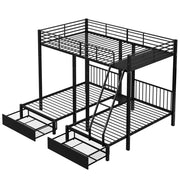 Letto a Castello 140x200 cm e 90x200 cm; Letto 3 Posti; con 2 Cassetti - Metallo - Nero