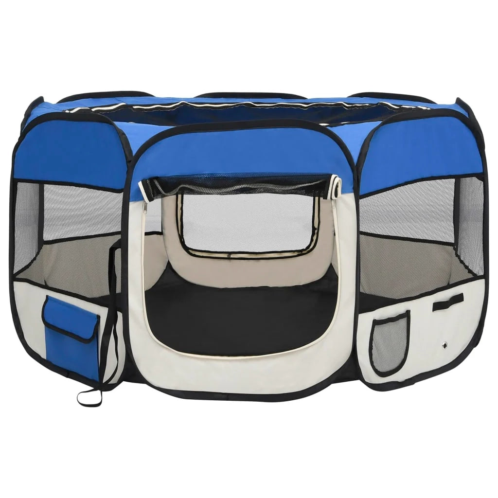 Box pieghevole per cani con borsa per il trasporto 110 x 110 x 58 cm blu 02_0001724