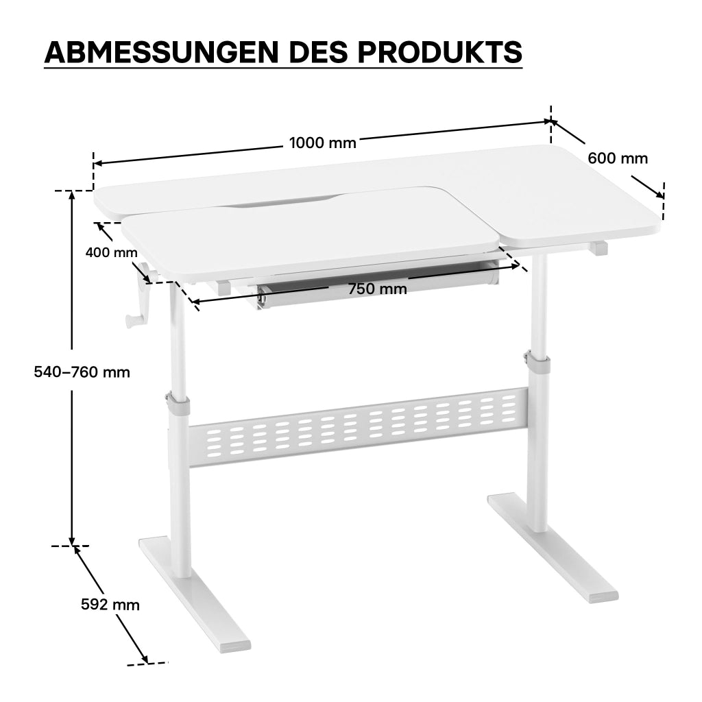Toboli Scrivania per bambini 100x60cm regolabile in altezza e in inclinazione Con manovella