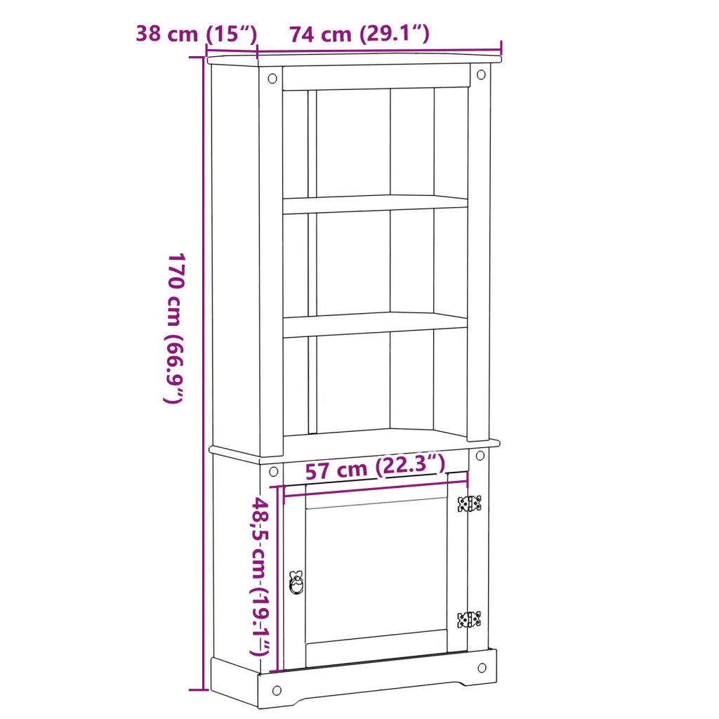 Credenza-Buffet-Armadio da cucina Corona 74x38x170 cm in Legno Massello di Pino