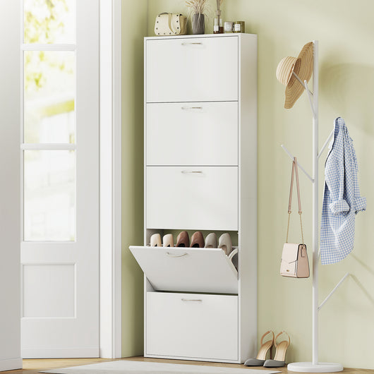 Mobile Scarpiera a 5 Ante Antiribaltamento 65x17x180.5 cm in Legno Bianco