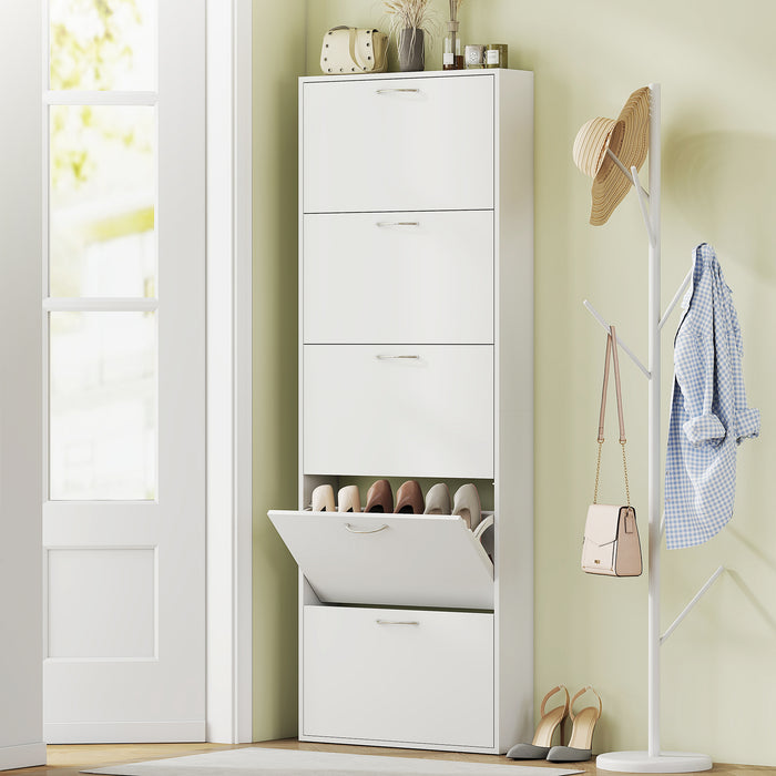 Mobile Scarpiera a 5 Ante Antiribaltamento 65x17x180.5 cm in Legno Bianco