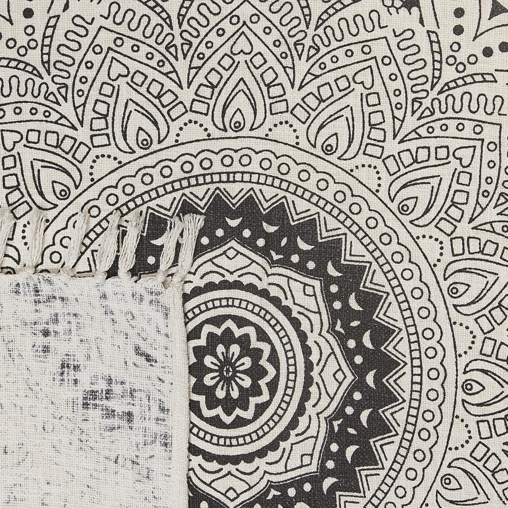 Coperta beige e nero cotone 130 x 180 cm stampa mandala motivo letto copriletto accogliente motivo floreale
