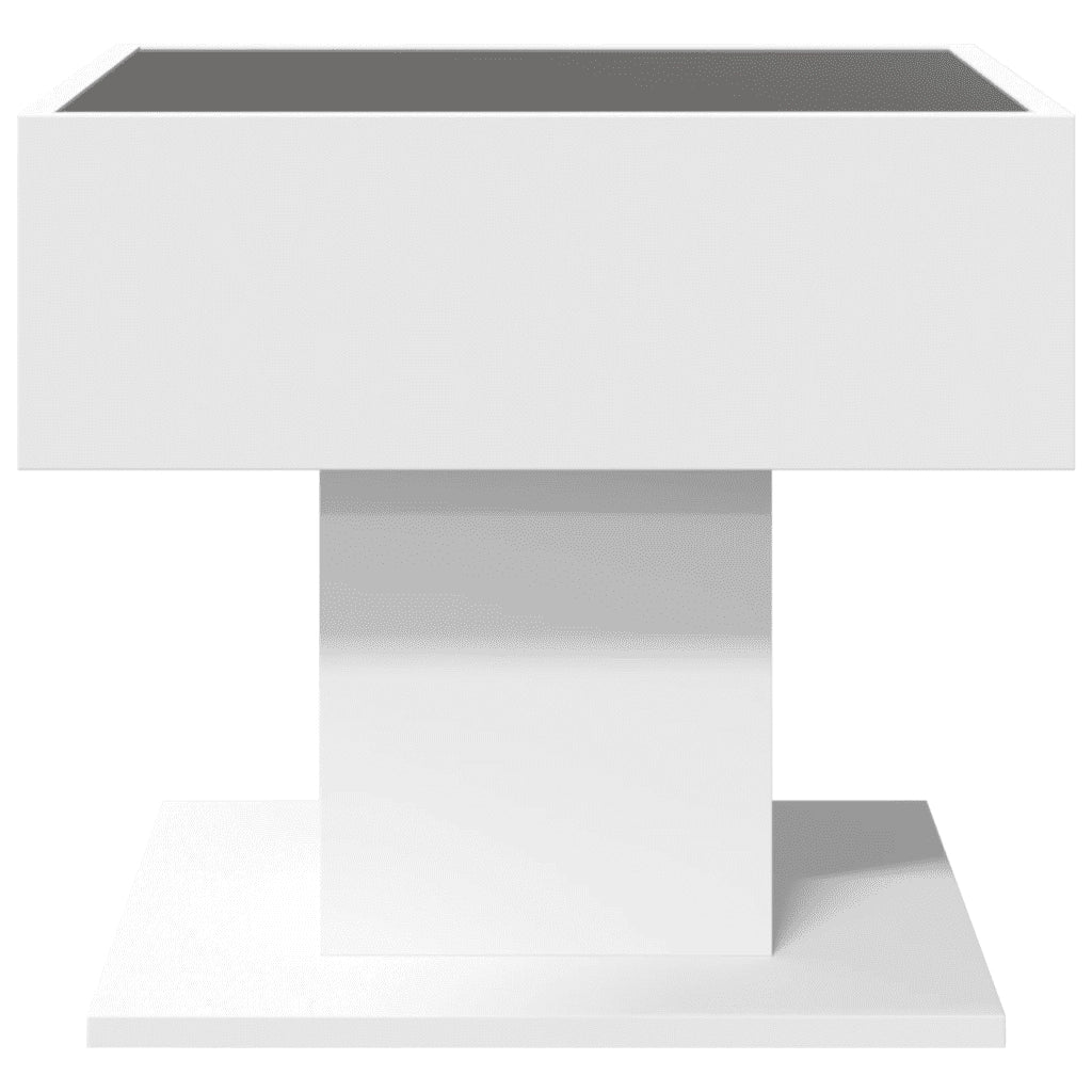 Tavolino Salotto con LED-Tavolino da soggiorno-Tavolo Bianco 50x50x45 cm Legno Multistrato 753282