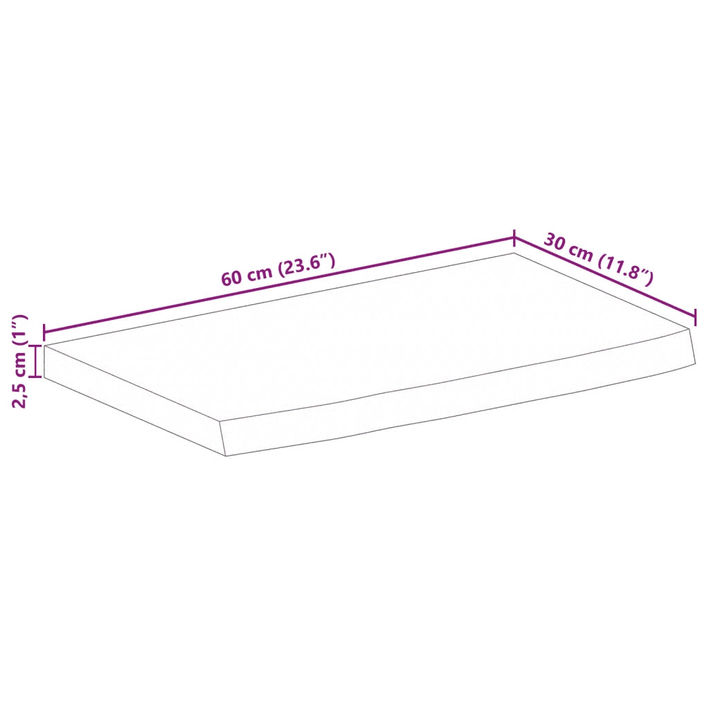 Piano Tavolo 60x30x2,5 cm Bordi Vivi Legno di Mango Grezzo 370332