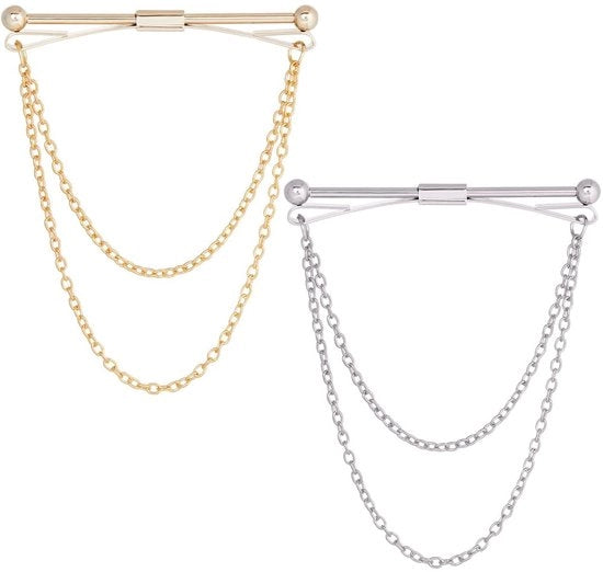 Accessori di Collo per Uomo - Clip di Collo in Oro e Argento - Stile Affascinante - Ideali per l'Ufficio - 2 Pezzi