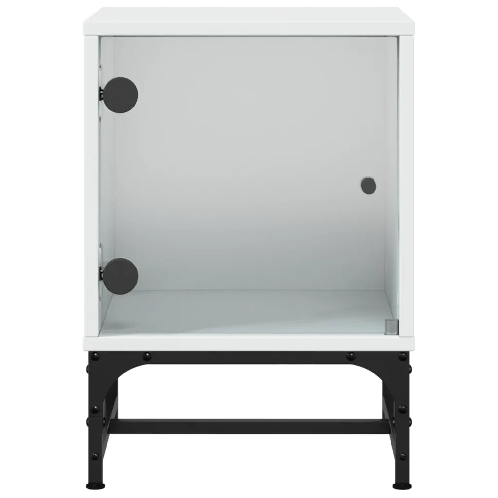 Comodino | Armadio da Notte | Mobiletto da notte con Anta in Vetro Bianco 35x37x50 cm