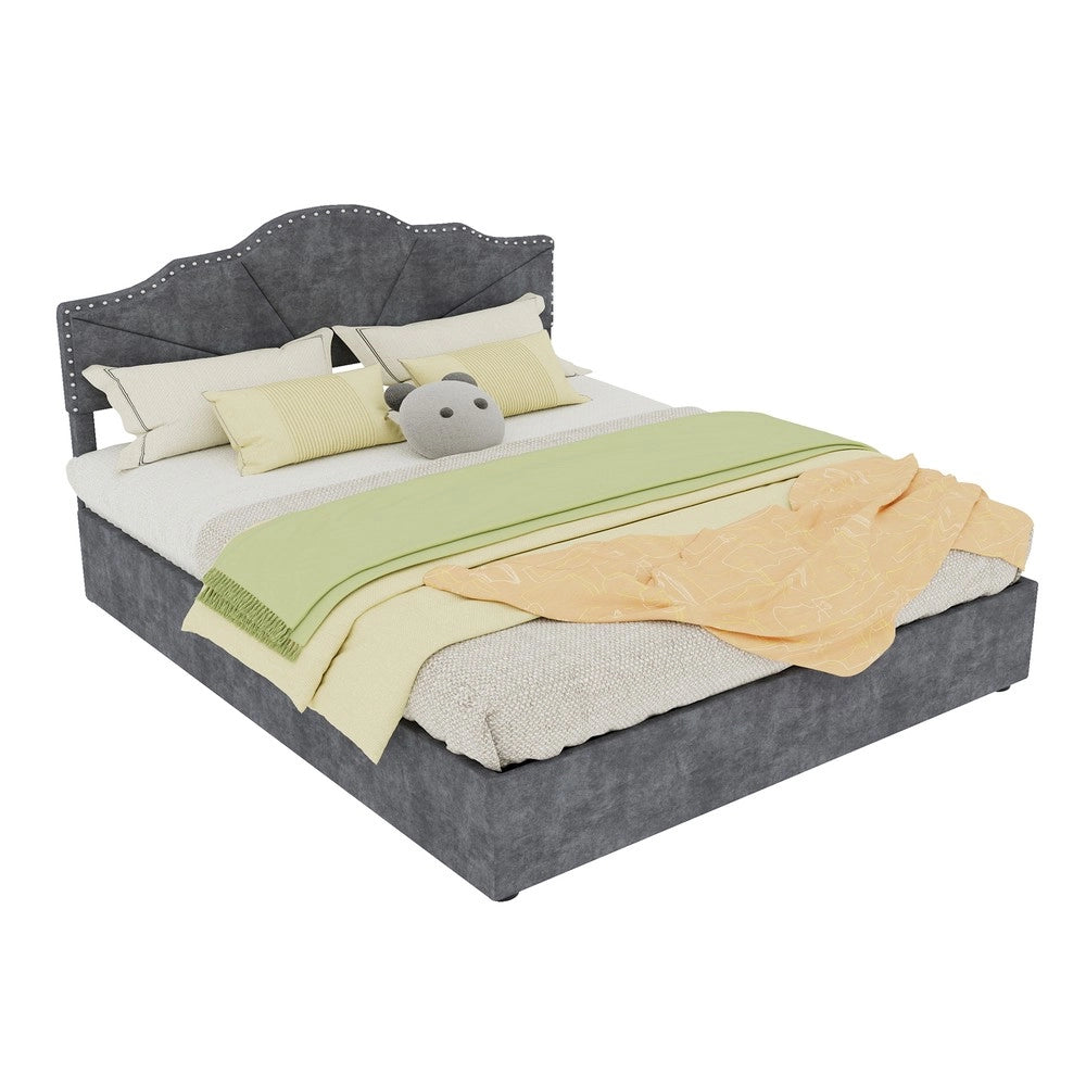 Letto Matrimoniale Contenitore Imbottito con Testiera e Materasso ¨C MINIMAL ¨C Grigio, 160x200, Idraulico