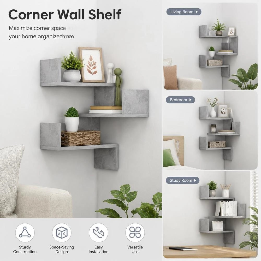 Wall Corner Shelf, Concrete Grey, 40x40x50 Cm, Wood-based Material