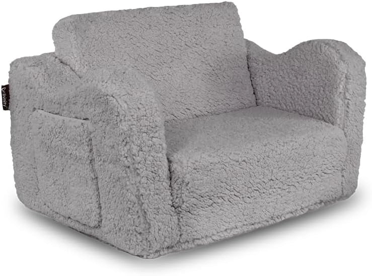 Poltrone per bambini Conni, Grigio, 60 x 36 cm Pieghevole, con rivestimento rimovibile e seduta pieghevole
