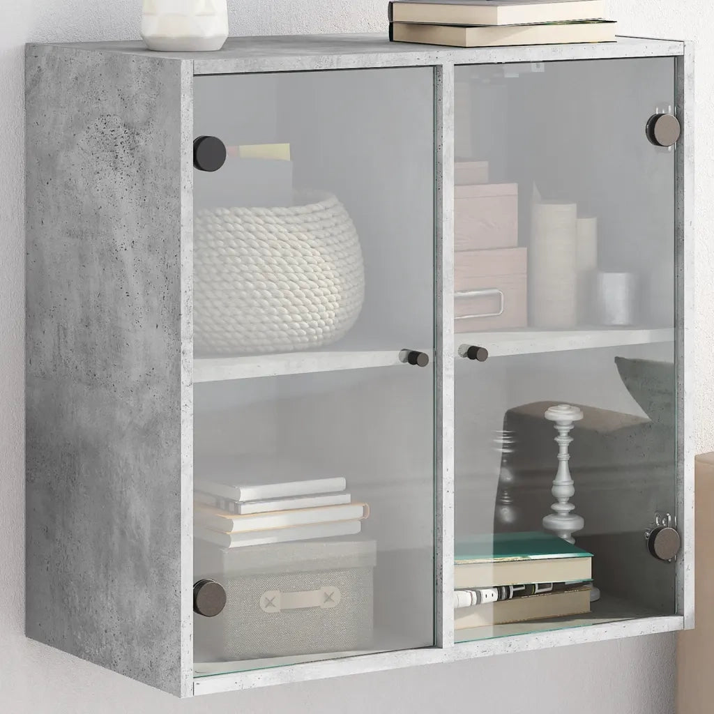 Armadietto a Muro | Mobile a Muro con Ante in Vetro Grigio Cemento 68x37x68,5 cm