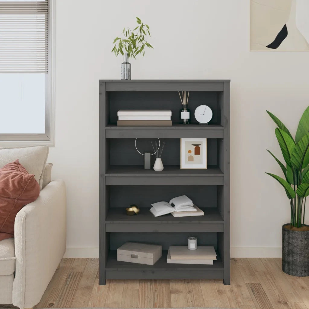 Libreria Grigia 80x35x126 cm in Legno Massello di Pino 821686