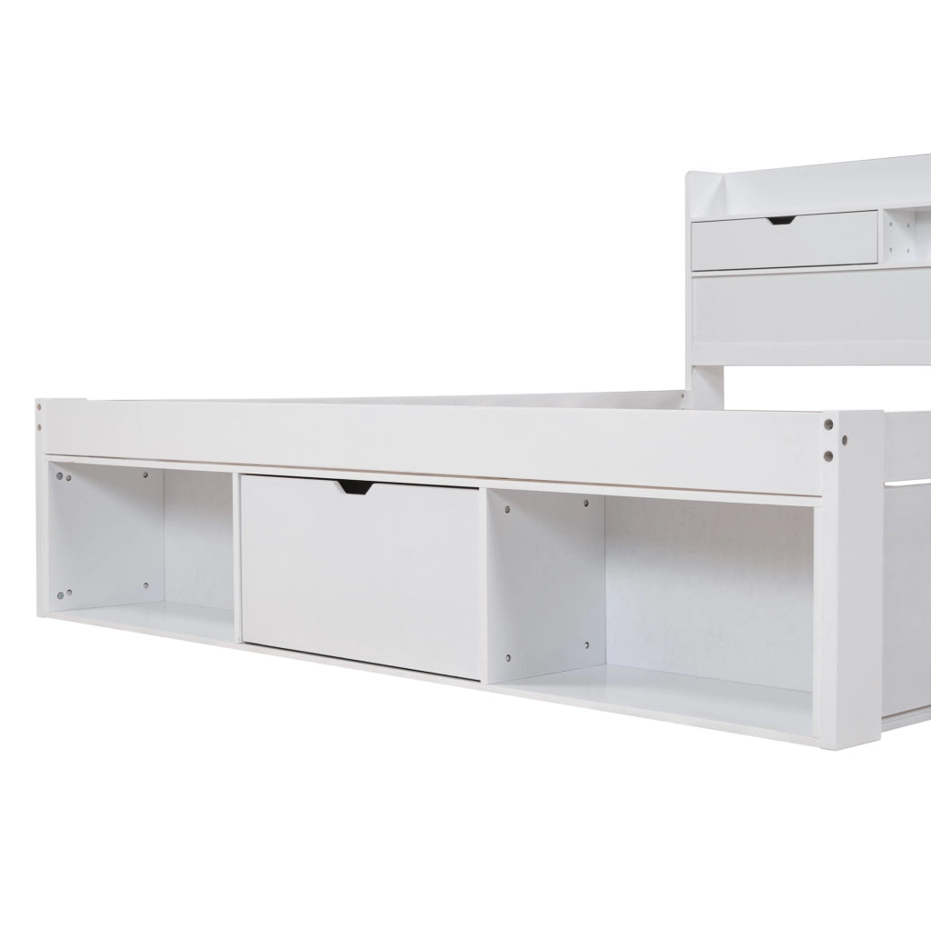 Letto matrimoniale 140x190 cm con USB; contenitore e cassetti; bianco in legno di pino