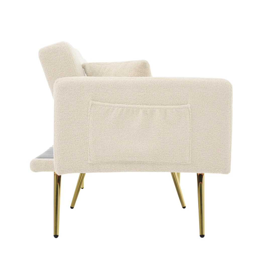 DIVANO LETTO reclinabile 175x64x72 cm Sherpa beige con tasche laterali