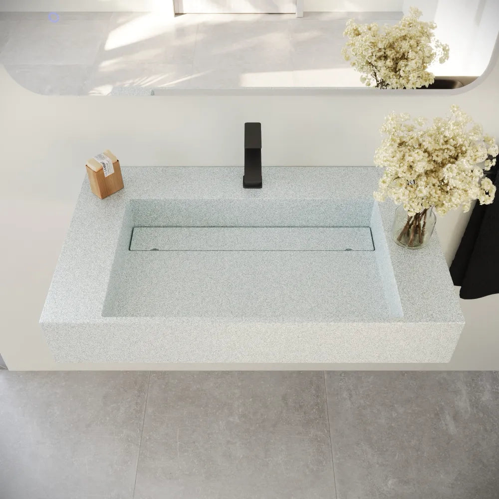 Lavabo sospeso a muro rettangolare 90x48x13 cm in microcemento bianco | Tasman