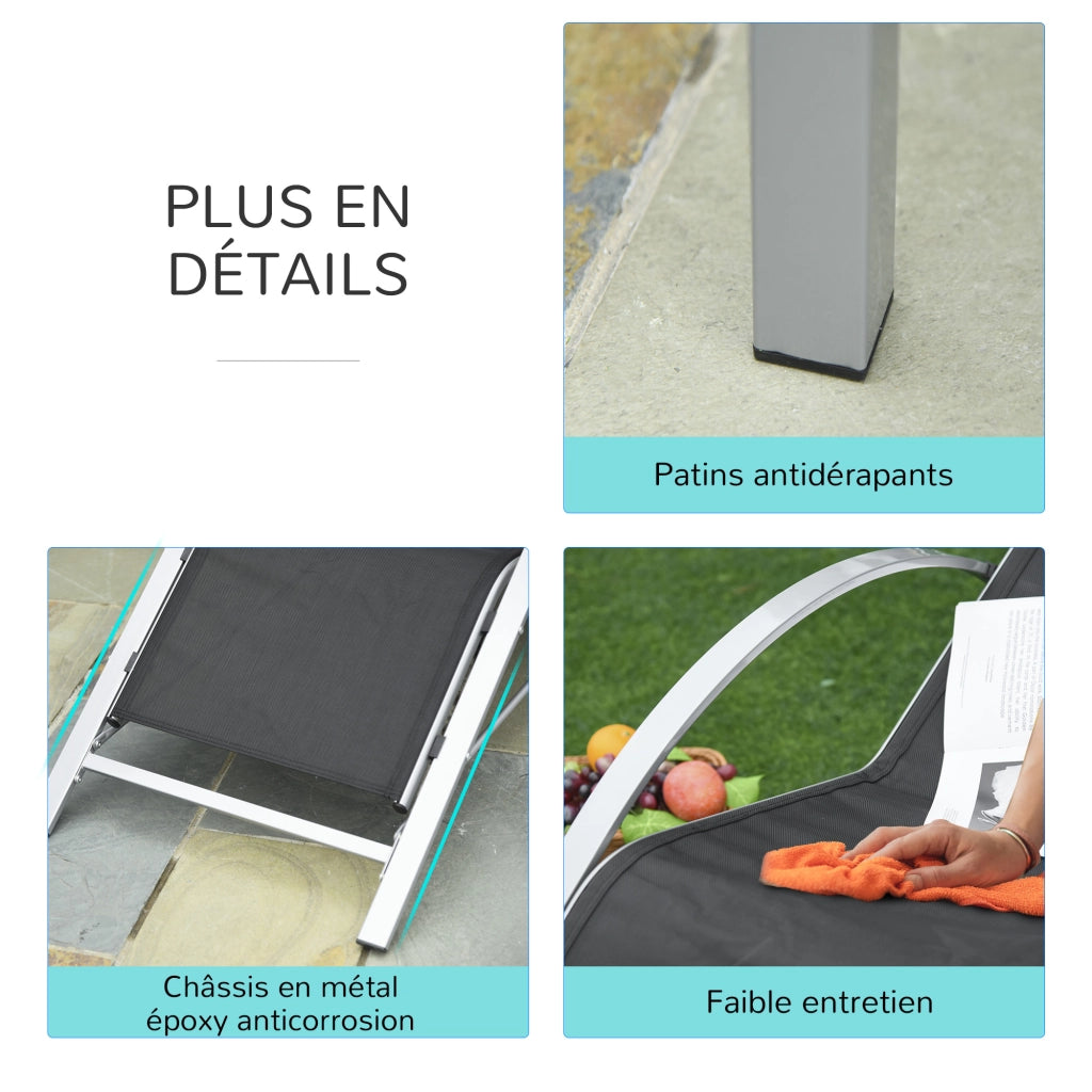 Set 2 lettini prendisole con tavolino ¨C Xylo ¨C vetro temperato textilene grigio antracite
