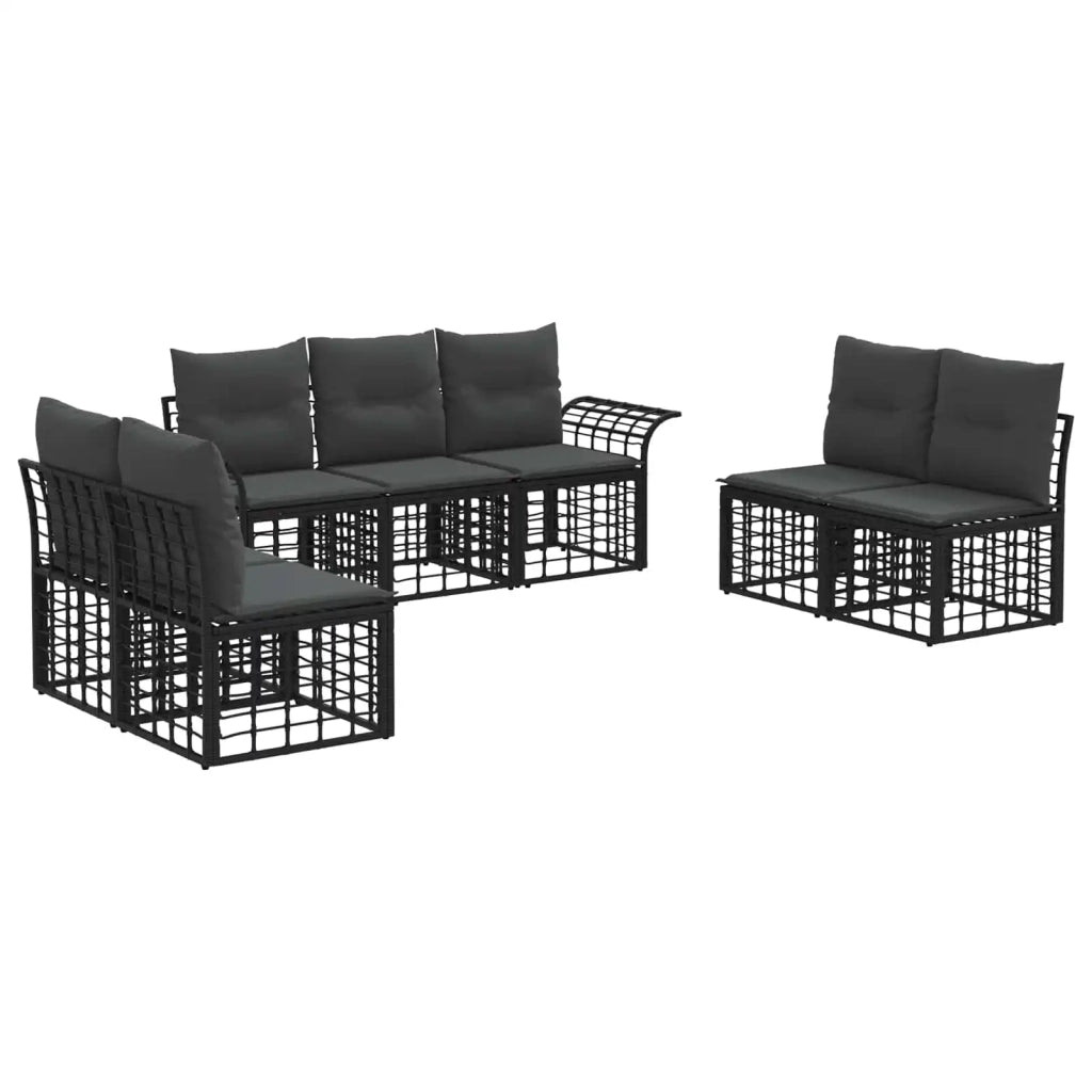 Set di divani da esterno 7 pcs Nero e Grigio scuro Poliestere