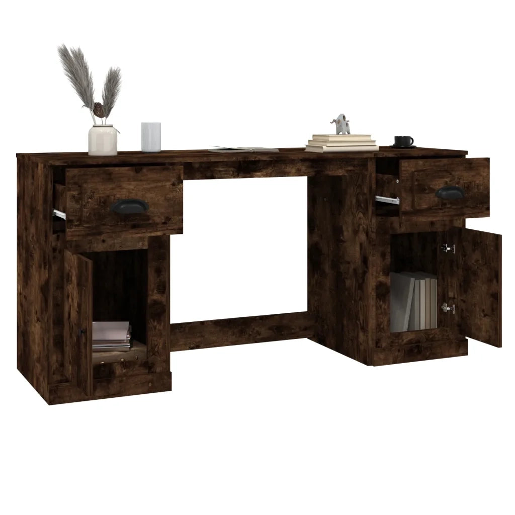 Scrivania | Tavolo da Ufficio con Armadietto Rovere Fumo in Legno Multistrato
