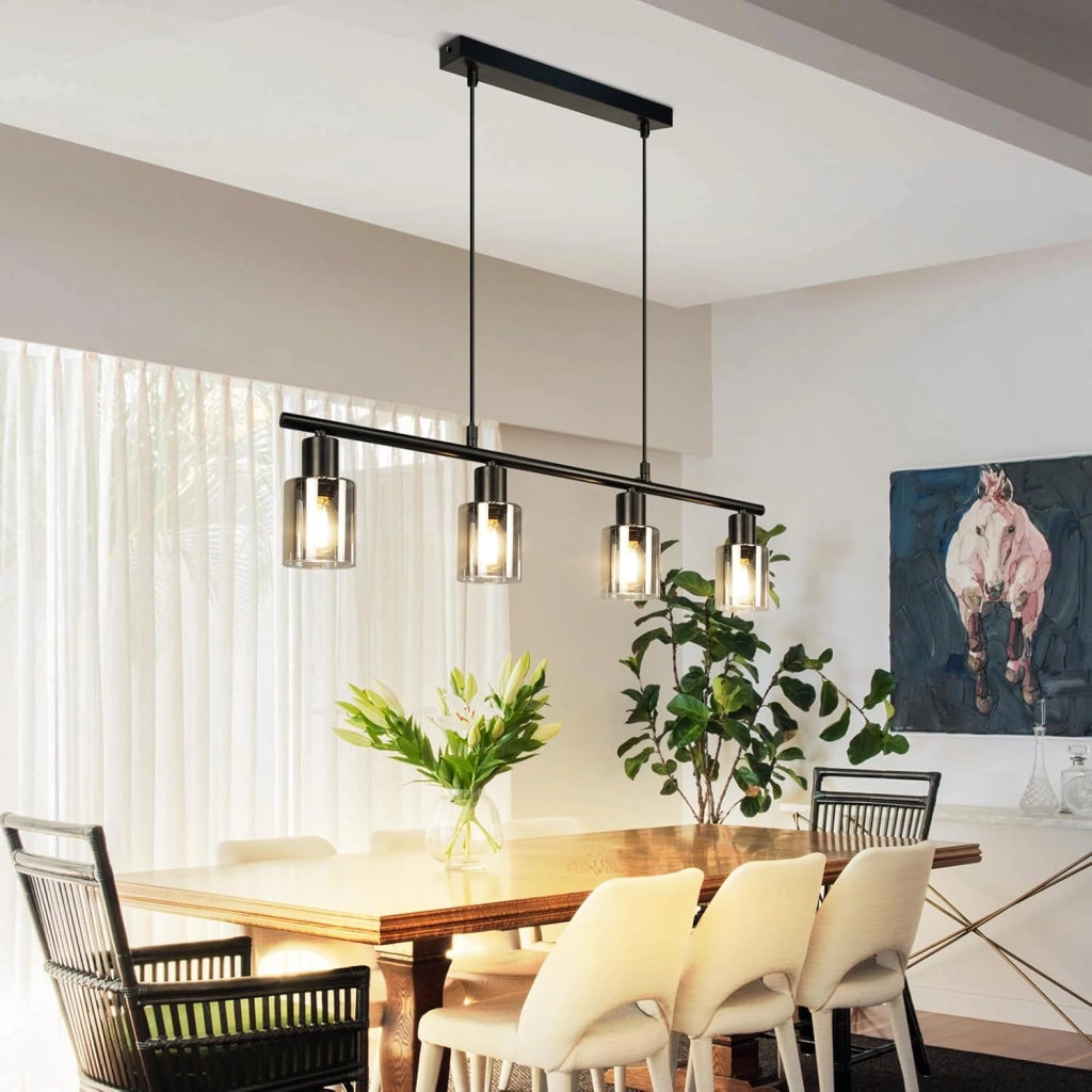 Lampada a sospensione ZMH per sala da pranzo 4 fiamme in vetro vintage, attacco E14 per soggiorno cucina