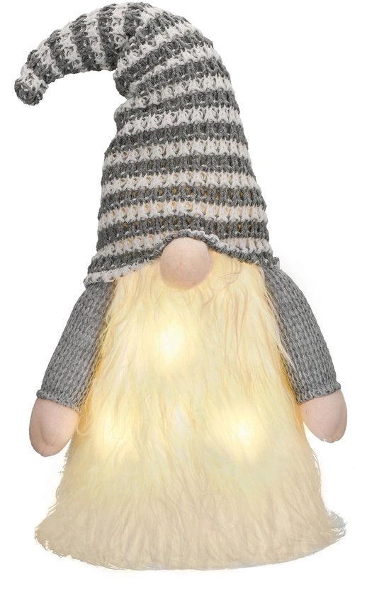 Decorazione di Natale con Topper di Abete - Gnoom Decorazione - Per una Natale Splendente - Grigio e Bianco - Con Illuminazione - Perfetto come Regalo - 42 cm
