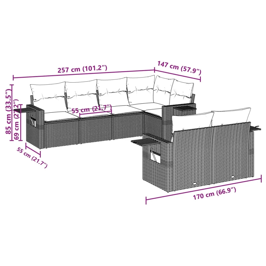 Set Divani da Giardino con Cuscini 7pz Nero Polyrattan 3252743