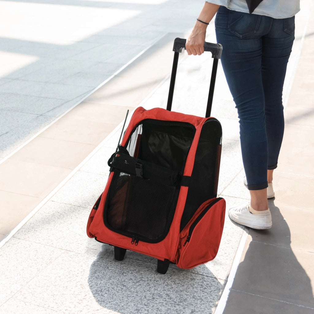 Trasportino per Cane 2 in 1 con Ruote ¨C Zephmum ¨C 42x25x55 cm Rosso