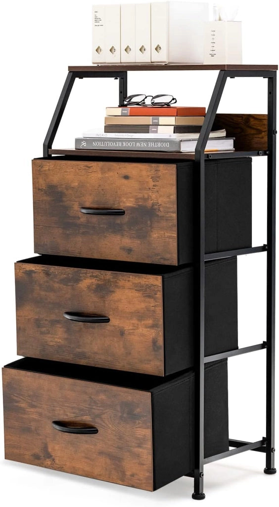 Cassettiera con 3 Cassetti Rimovibili, Ripiano Superiore e Struttura Solida in Acciaio, Mobile con Cassetti per Camera da Letto Soggiorno e Studio, 45 x 29,5 x 92 cm