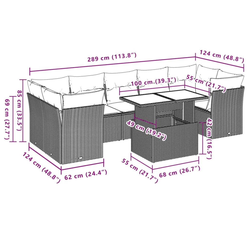 Set Divano da Giardino 8 pz con Cuscini Beige in Polyrattan 3266398