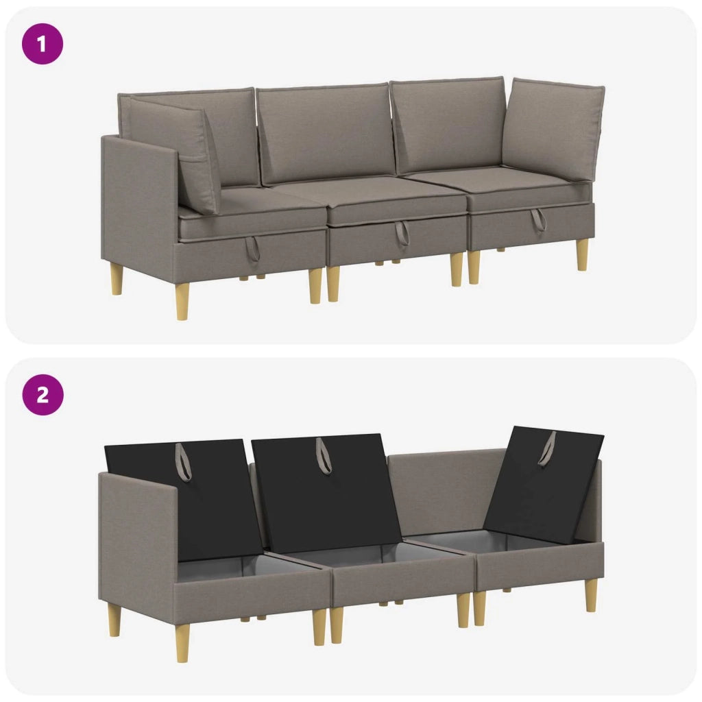 Set di divani modulari con spazio di archiviazione 3 pcs