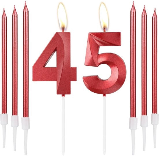 Set di candele 3D disegno numero 45 - 6 candele lunghe - decorazione per compleanno - decorazione per matrimonio d'oro - candele per torta