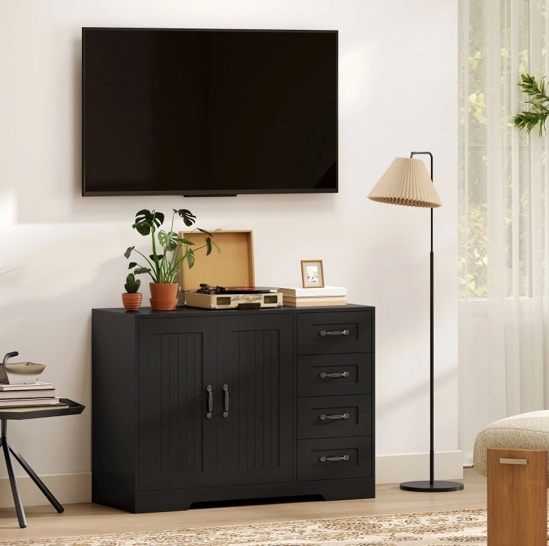 Mobile con 4 cassetti e 1 anta, stile moderno, 105x40x76 cm, colore nero
