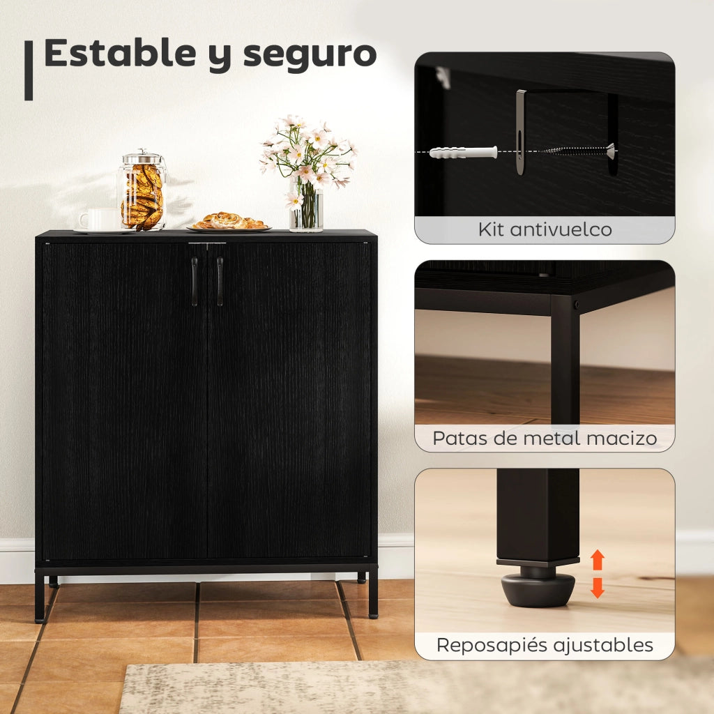 Mobile Soggiorno Moderno con 2 Ante e Ripiano Ajustabile ¨C Zephmum ¨C Nero 80x40x90 cm