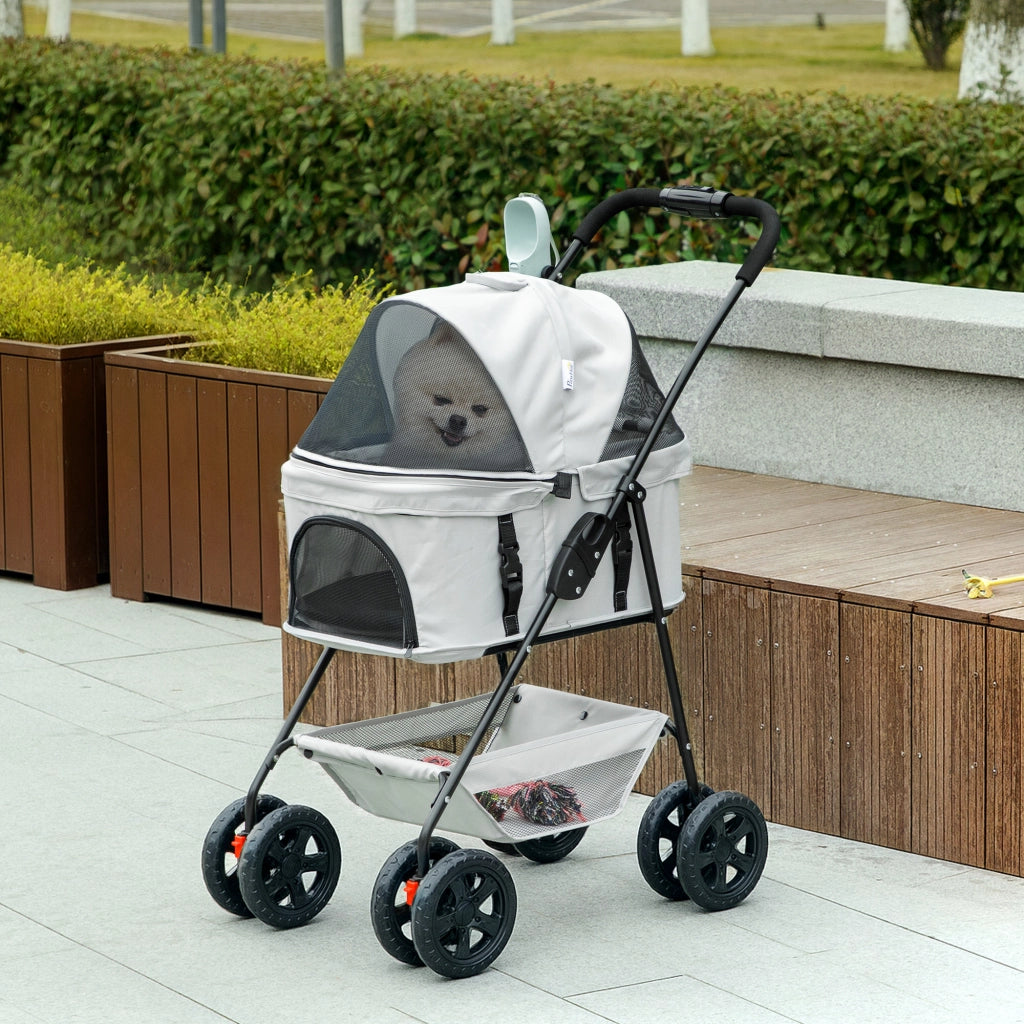 Carrello Trasporto Animali Domestici 3 in 1 ¨C Zephmum ¨C Grigio Pieghevole con 4 Ruote e Cestino Amovibile