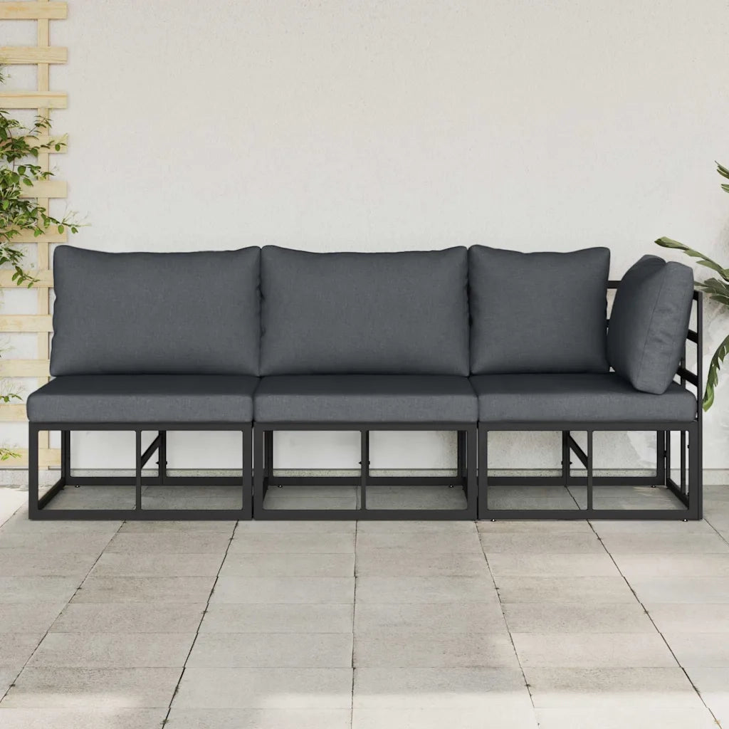 vidaXL Mobili da Esterno con cuscino con cuscino 3 pcs Nero Alluminio