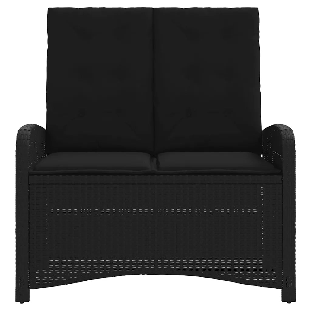 Panchina Reclinabile da Giardino | Panca da Giardino con Cuscini Nera in Polyrattan