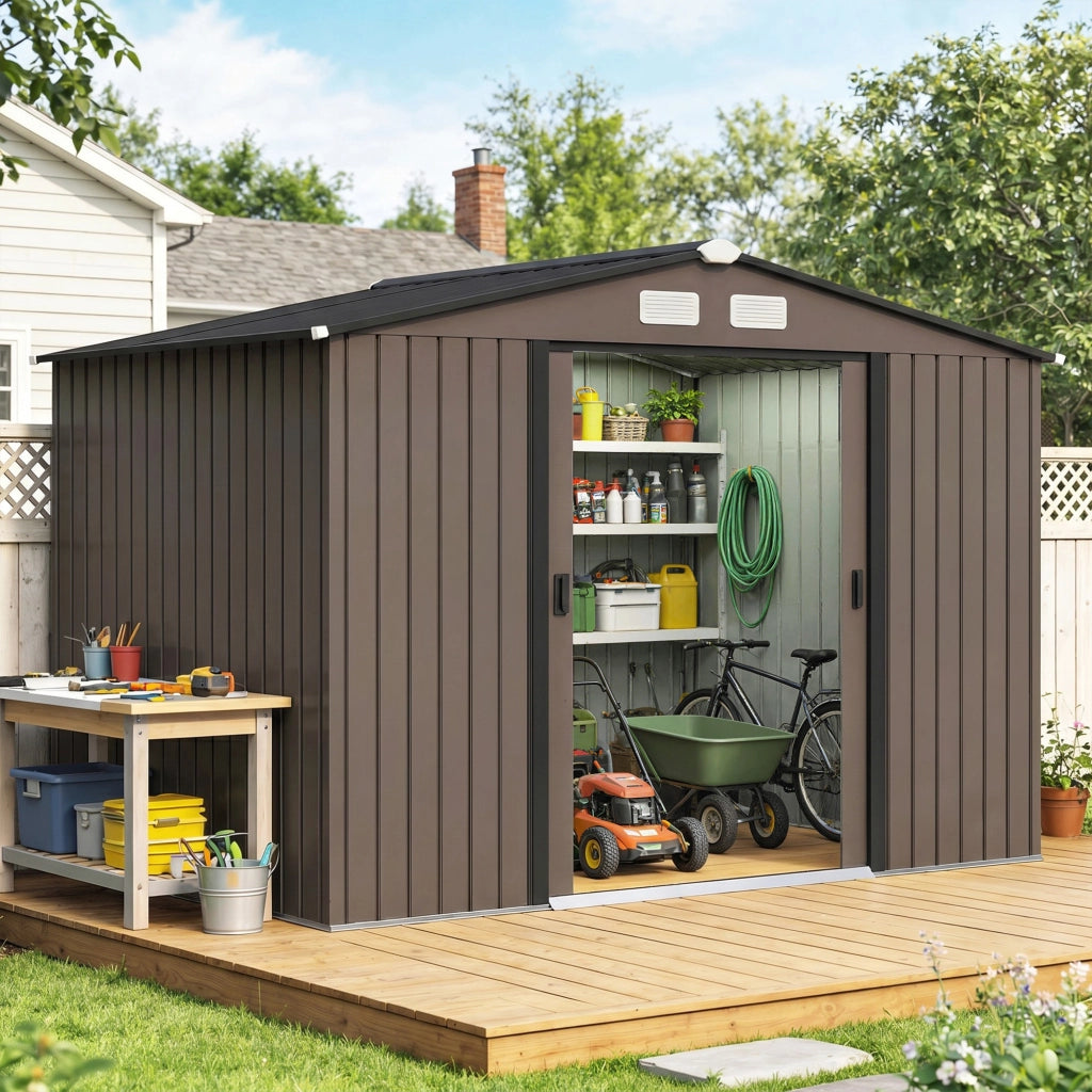 Casetta da giardino 5,4 m2 ¨C Xylo ¨C acciaio galvanisato marrone 277x195x192 cm
