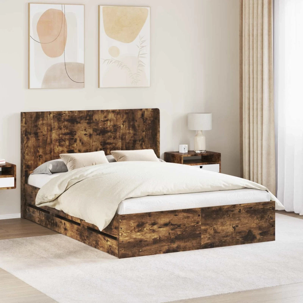 Struttura del letto con stoccaggio e testata Rovere Fumo 3413939
