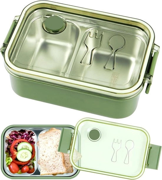 Lunchbox in acciaio inossidabile 900 ml - Thermica lunchbox - Contenitore aereostatico per pane - Scatola per pranzo portatile con 2 compartimenti - Adatta per bambini e adulti