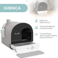 Lettiera per Gatti Chiusa con Filtri, Paletta e Vassoio, Struttura in PP, 43x44x47cm, Grigio