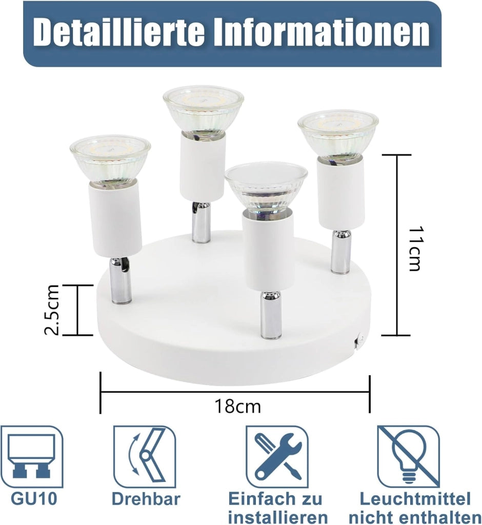 ZMH Faretto da soffitto 4 fiamme GU10 lampada da soffitto in metallo per camera da letto cucina corridoio