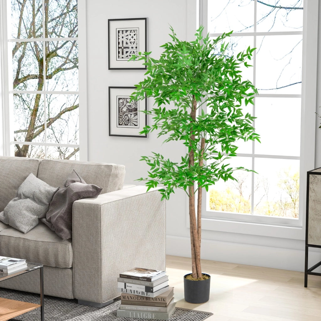 Albero finto alto da interno per casa tronco in legno naturale muschio secco realistico-Albero di bamboo artificiale di 150 cm Verde