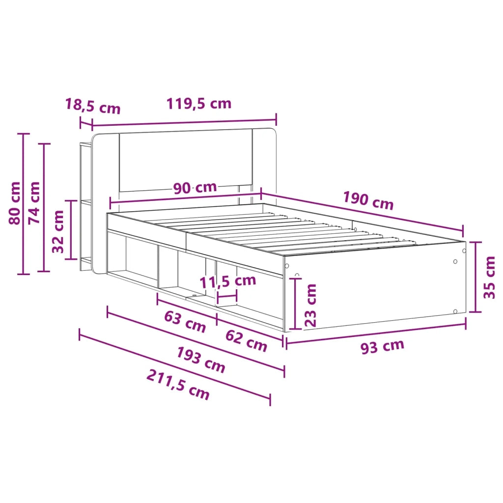 Telaio del letto con storage con testiera Bianco 90 x 190 cm 3433334