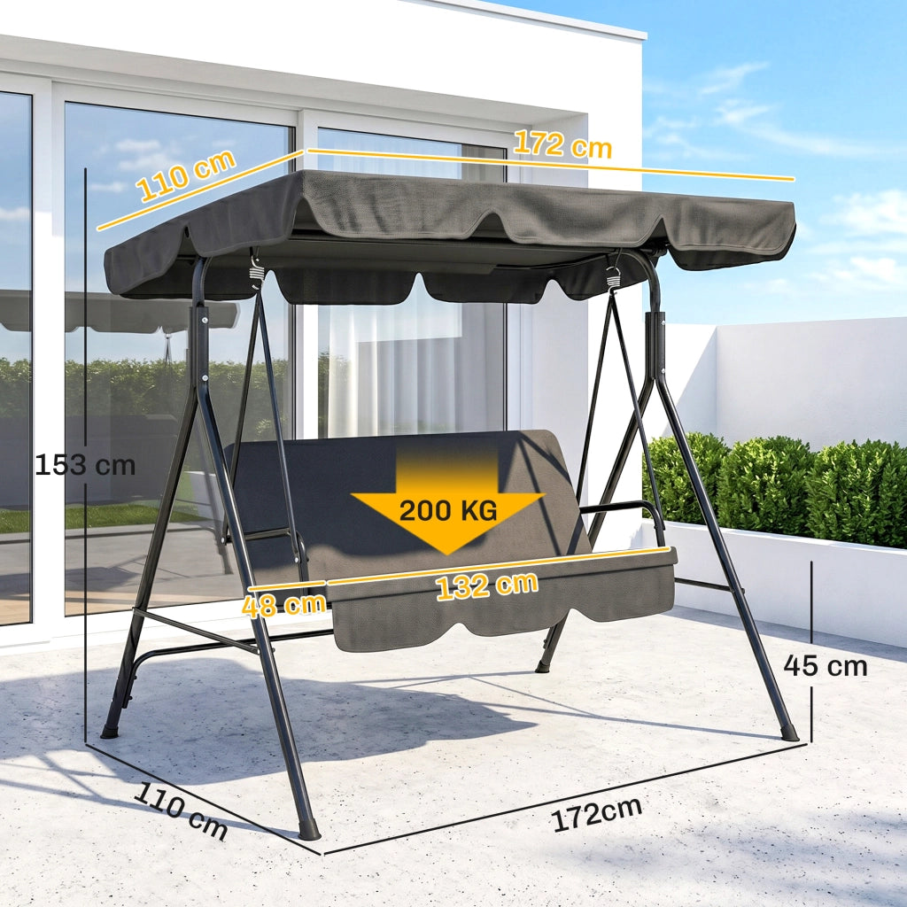 Veranda passeggiata sdraio da giardino con suola impermeabile 172 cm x 110 cm x 153 cm nera