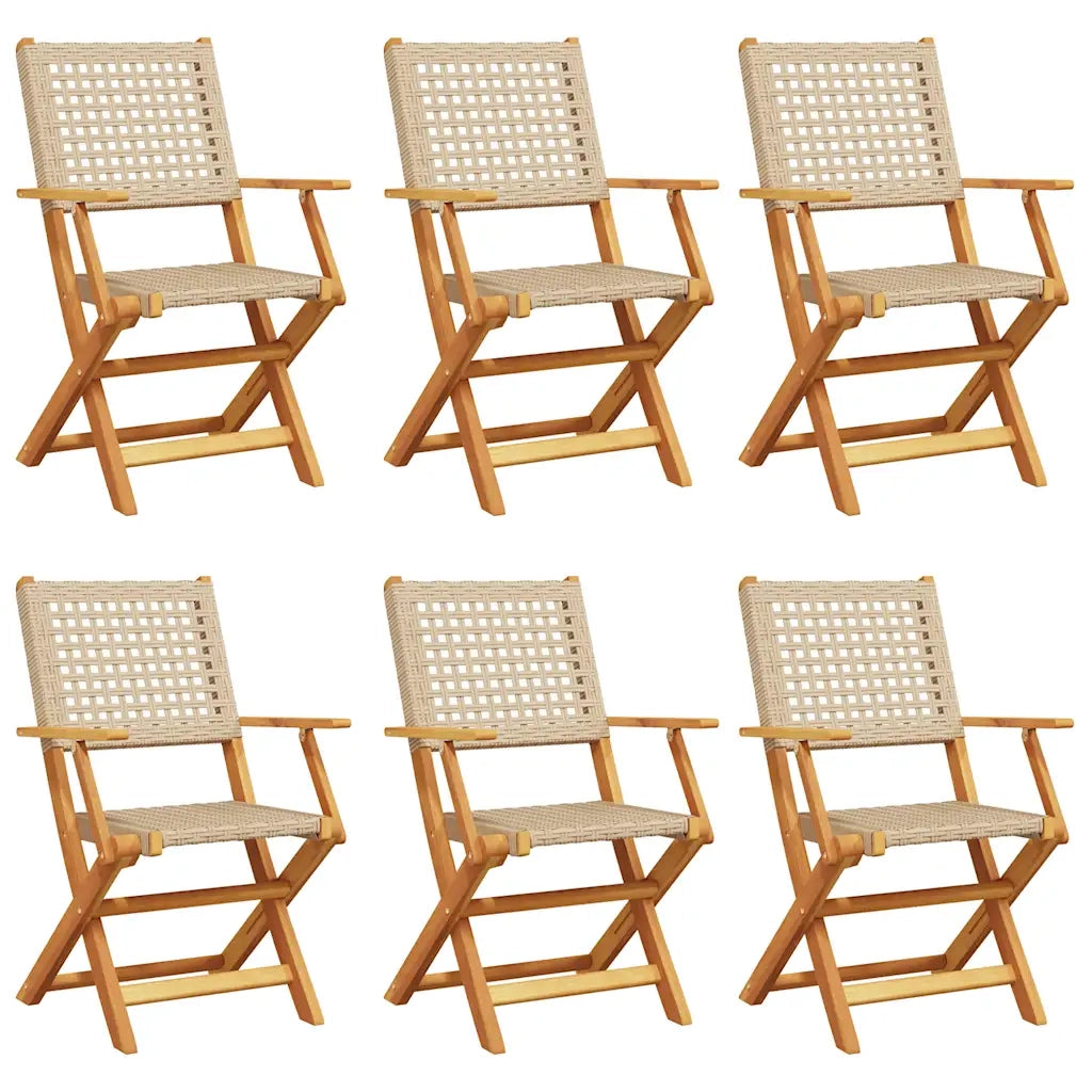 vidaXL Sedie Giardino Pieghevoli 6pz Beige Polyrattan e Legno Massello