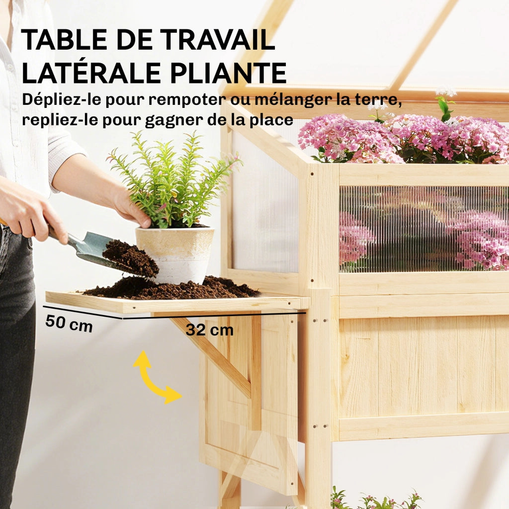 Tavolo da giardino con serra e scaffale ¨C zephmum ¨C 104x50x120 cm, legno naturale