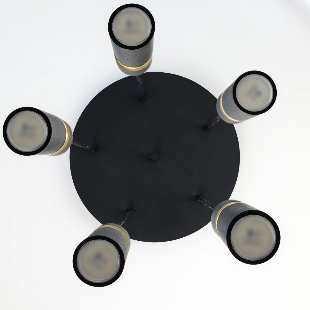 Lampadario moderno tondo Ø37 nero oro 5xGU10 Jupiter