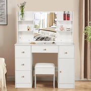 Tavolo per trucco con illuminazione a led - 3 temperature di colore - luminosità regolabile - tavolo per trucco con specchio - sgabello - tavolo per trucco - 4 pannelli - 5 cassetti - tavolo per trucco moderno in bianco