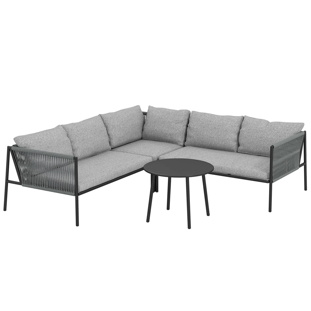 Salotto da Giardino con Divano Angolare Modulabile e Tavolino da Caffè in Rattan Grigio