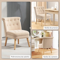 Poltrona da Soggiorno e Camera 60x66x79 cm Trapuntata a Bottoni in Velluto Beige