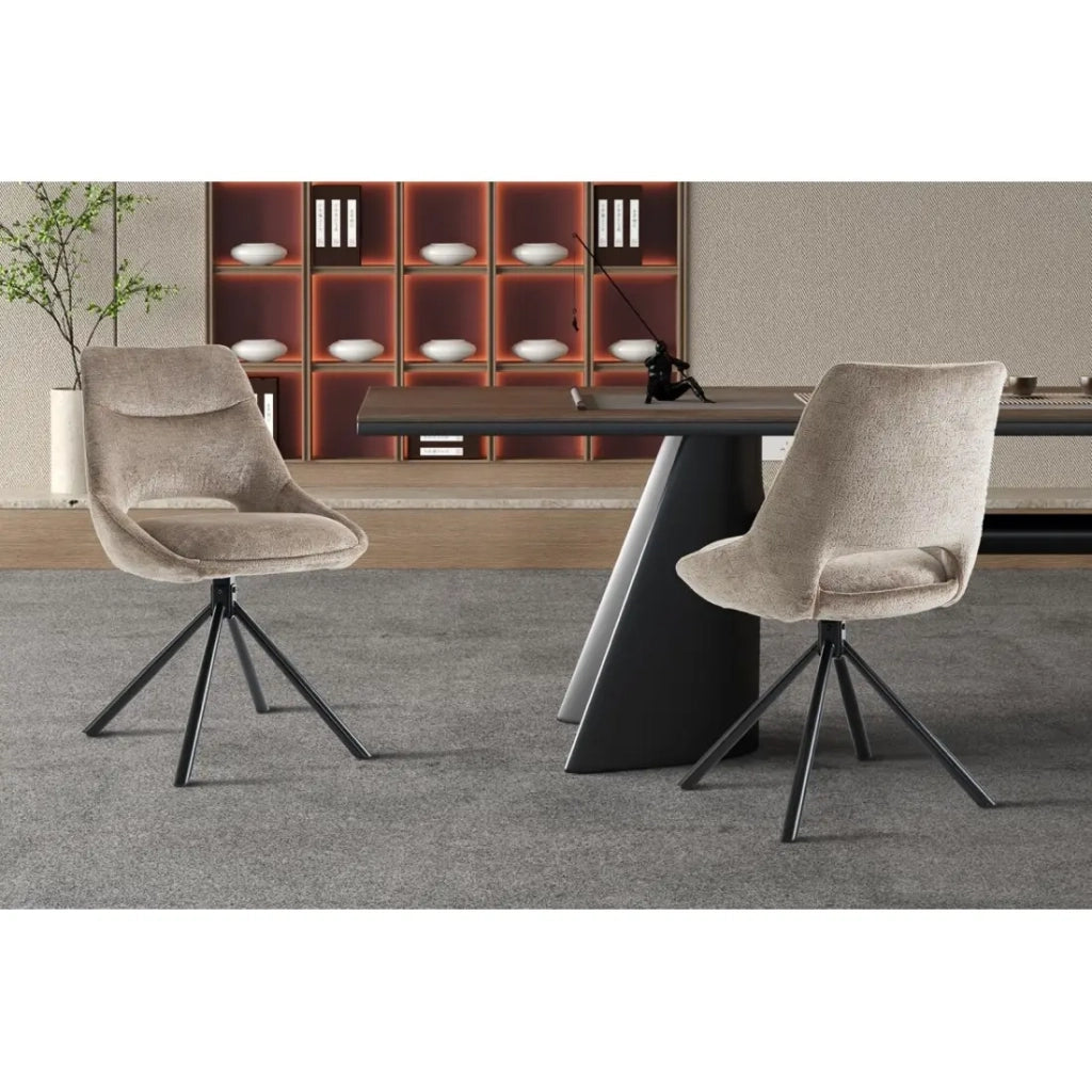 Set di 2 sedie YUMENA - Tessuto taupe - Piedi in metallo - Design compatto - Eleganza senza tempo e confortevole